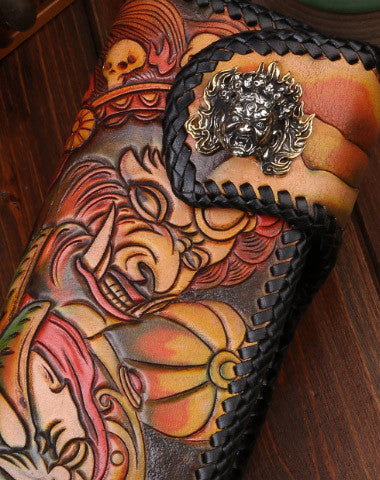 Handmade leather Long biker trucker wallet leather chain men Acala black wallet - EverHandmade