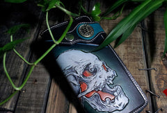 Handmade leather Biker wallet chain wallet long skull wallet leather mens Tooled wallet