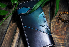 Handmade leather Biker wallet chain wallet long skull wallet leather mens Tooled wallet - EverHandmade