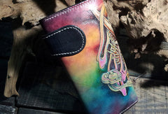 Handmade leather Biker trucker long Chinese dragon wallet leather  men Black Carved Tooled wallet - EverHandmade