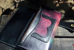 Handmade leather Biker trucker long Chinese dragon wallet leather  men Black Carved Tooled wallet - EverHandmade