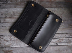 Handmade leather biker trucker wallet leather chain men Cool Black long wallet