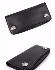 Handmade leather biker trucker wallet leather chain men Cool Black long wallet