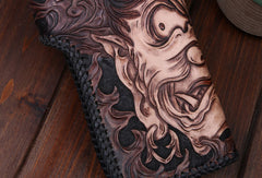 Handmade leather Long biker trucker wallet leather chain men Buddha black wallet