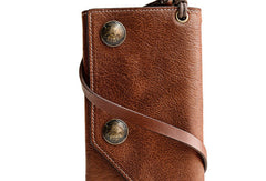 Handmade leather biker trucker wallet leather chain men Brown long wallet