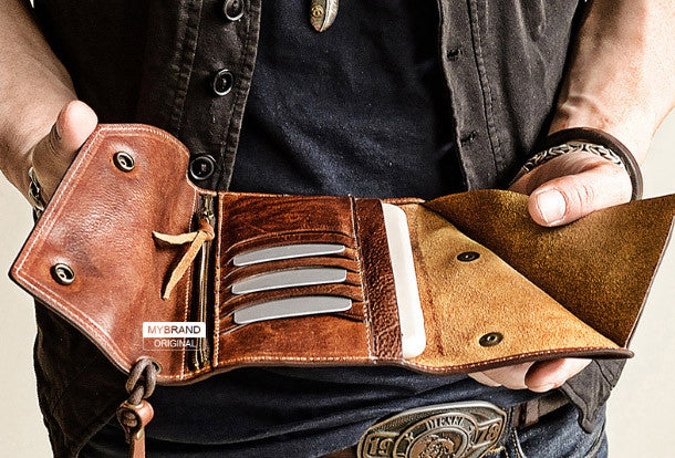 Leather trucker wallet cheap with chain