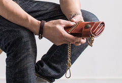 Handmade leather biker trucker wallet leather chain men Brown long wallet - EverHandmade