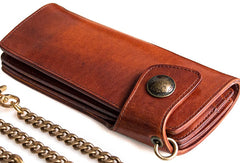 Handmade leather biker trucker wallet leather chain men Brown long wallet - EverHandmade