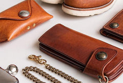 Handmade leather biker trucker wallet leather chain men Brown long wallet - EverHandmade