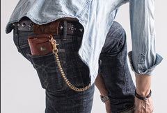 Handmade leather biker trucker wallet leather chain men Brown long wallet - EverHandmade