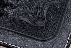 Handmade Tooled Long leather Black floral wallet leather men clutch Tooled wallet - EverHandmade
