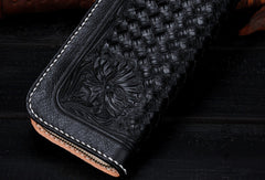 Handmade Tooled Long leather Black floral wallet leather men clutch Tooled wallet - EverHandmade