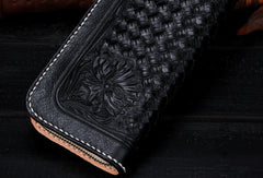 Handmade Tooled Long leather Black floral wallet leather men clutch Tooled wallet