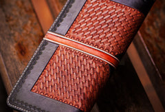 Handmade leather long tooled wallet Black floral men clutch wallet - EverHandmade