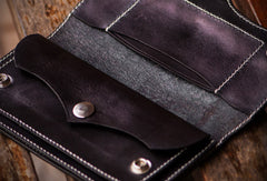 Handmade leather long tooled wallet Black floral men clutch wallet - EverHandmade