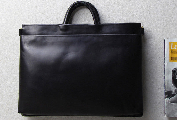Slim black leather men Briefcase black shoulder laptop Briefcase Business Briefcase Work bag - EverHandmade