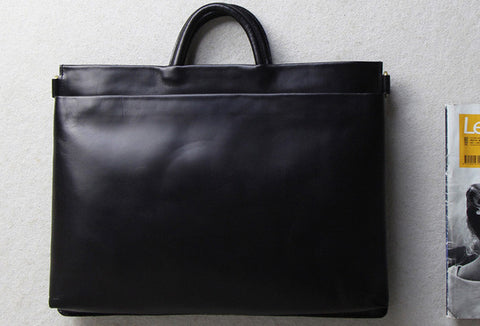 Slim black leather men Briefcase black shoulder laptop Briefcase Business Briefcase Work bag