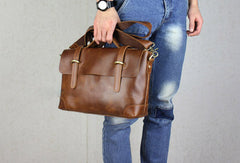 Handmade leather men Briefcase messenger brown coffee shoulder bag vintage bag - EverHandmade