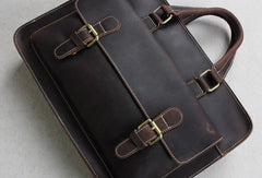 Handmade leather men Briefcase messenger dark coffee shoulder bag vintage bag
