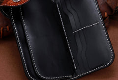 Handmade leather biker trucker brown lion wallet leather chain men Black Tooled wallet