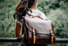 Handmade Leather backpack bag shoulder bag black brown for unisex leather messenger bag