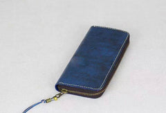 Handmade Genuine leather bifold clutch purse long wallet Zipper purse clutch women