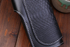 Handmade leather Long biker trucker wallet leather chain men snake skin black wallet - EverHandmade