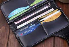 Handmade leather Long biker trucker wallet leather chain men snake skin black wallet - EverHandmade