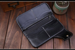 Handmade leather Long biker trucker wallet leather chain men snake skin black wallet - EverHandmade