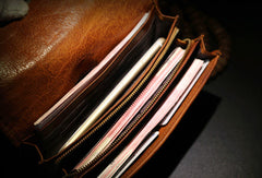 Handmade long wallet leather men rivet clutch vintage wallet for men