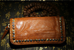 Handmade long wallet leather men rivet vintage clutch wallet for men