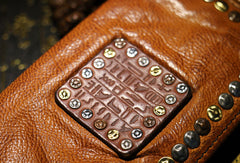 Handmade long wallet leather men rivet vintage clutch wallet for men