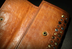 Handmade long wallet leather men rivet clutch vintage wallet for men