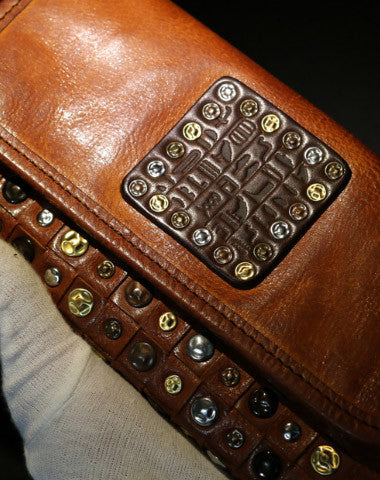 Handmade long wallet leather men rivet clutch vintage wallet for men