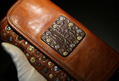 Handmade long wallet leather men rivet clutch vintage wallet for men