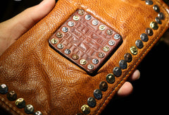 Handmade long wallet leather men rivet vintage clutch wallet for men