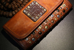 Handmade long wallet leather men rivet clutch vintage wallet for men