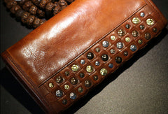 Handmade long wallet leather men rivet clutch vintage wallet for men