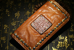 Handmade long wallet leather men rivet vintage clutch wallet for men