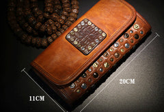 Handmade long wallet leather men rivet clutch vintage wallet for men