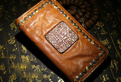 Handmade long wallet leather men rivet vintage clutch wallet for men