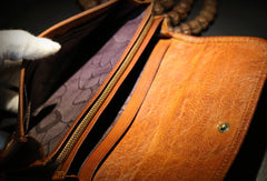 Handmade long wallet leather men rivet clutch vintage wallet for men