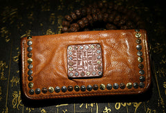 Handmade long wallet leather men rivet vintage clutch wallet for men