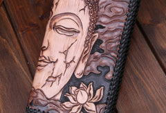 Handmade leather clutch long wallet leather men Buddha black tooled wallet