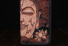 Handmade leather clutch long wallet leather men Buddha black tooled wallet