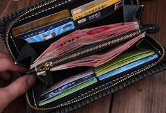 Handmade leather clutch long wallet leather men Buddha black tooled wallet