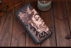 Handmade leather clutch long wallet leather men Buddha black tooled wallet