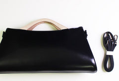 Handmade Leather Long handbag shoulder bag black for women leather crossbody bag