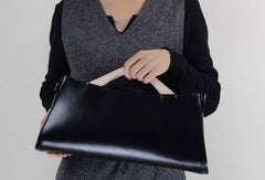 Handmade Leather Long handbag shoulder bag black for women leather crossbody bag