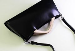 Handmade Leather Long handbag shoulder bag black for women leather crossbody bag